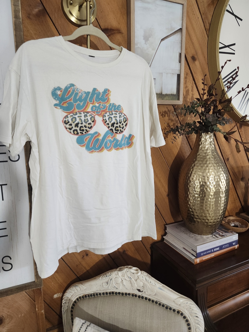 Retro Inspired Christian Graphic Tee "Light of the World" 100% Cotton
